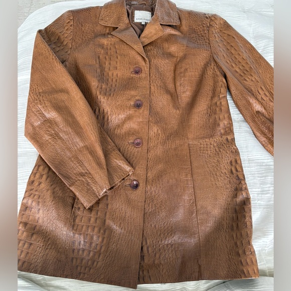 Anne Klein croc embossed 100% leather jacket size sm cognac button front pockets - Picture 1 of 10